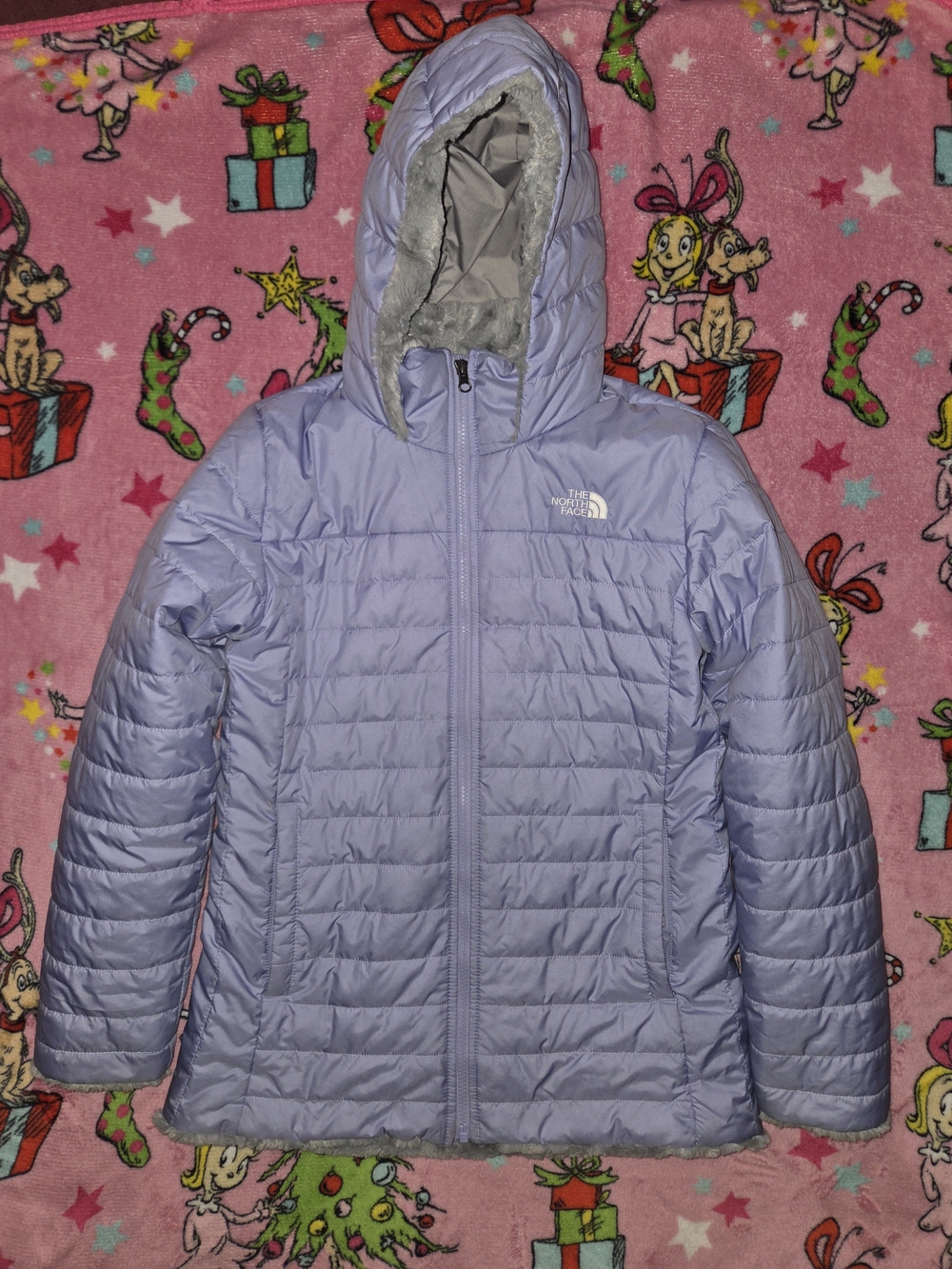 The North Face Girls Periwinkle Packable Puffer Jacket with Hood